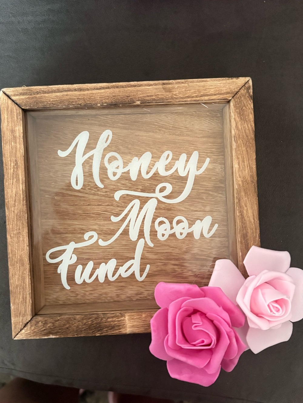 Honey Moon Fund Wooden Shadow Box with Pink Floral Accents